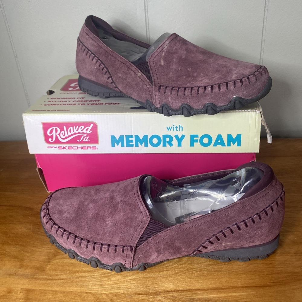Skechers Size 7.5 Womens Biker Alumni Suede Slip On Loafers/Shoes Purple 49415‎